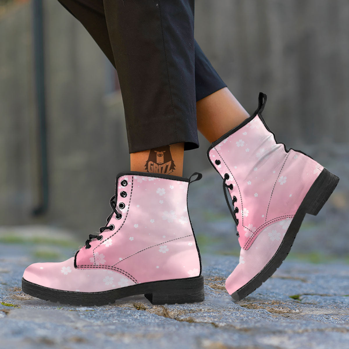 Sparkle Floral Print Leather Boots-grizzshop