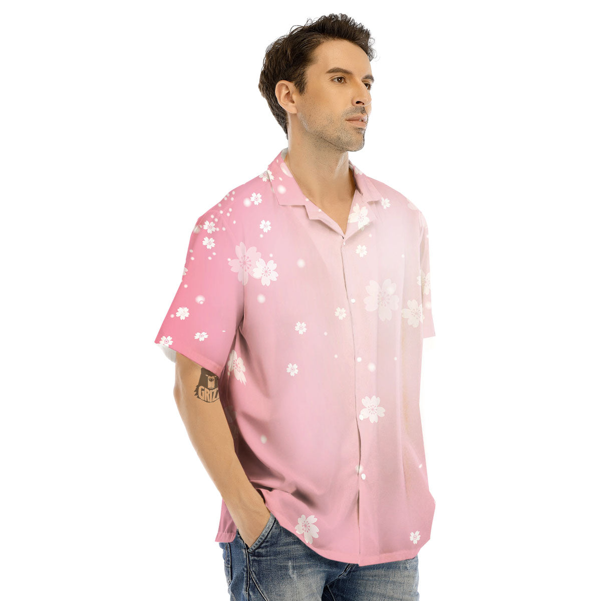 Sparkle Floral Print Men's Hawaiian Shirt-grizzshop