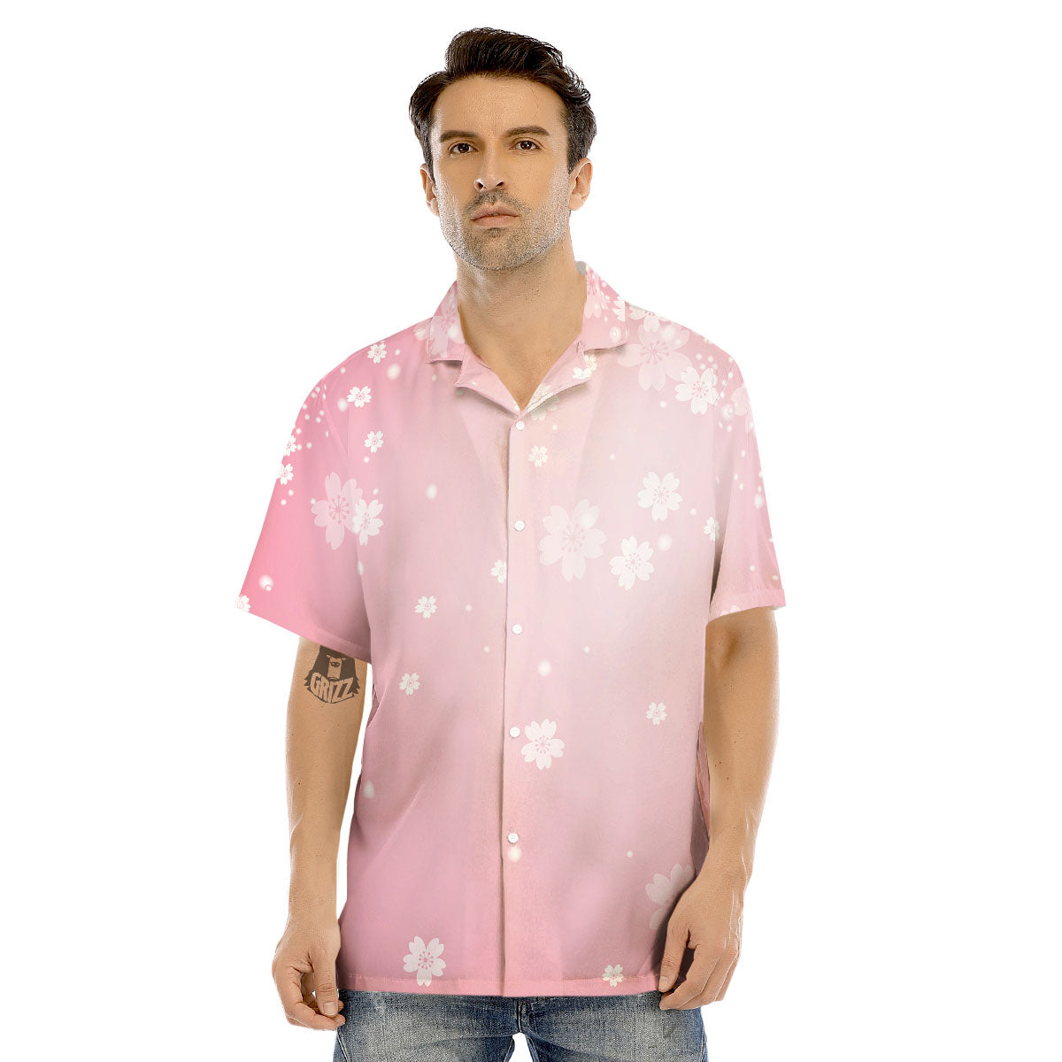 Sparkle Floral Print Men's Hawaiian Shirt-grizzshop