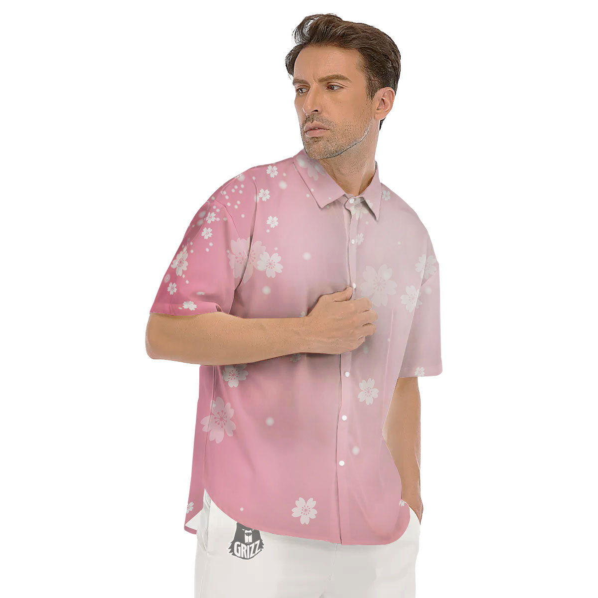 Sparkle Floral Print Men's Short Sleeve Shirts-grizzshop