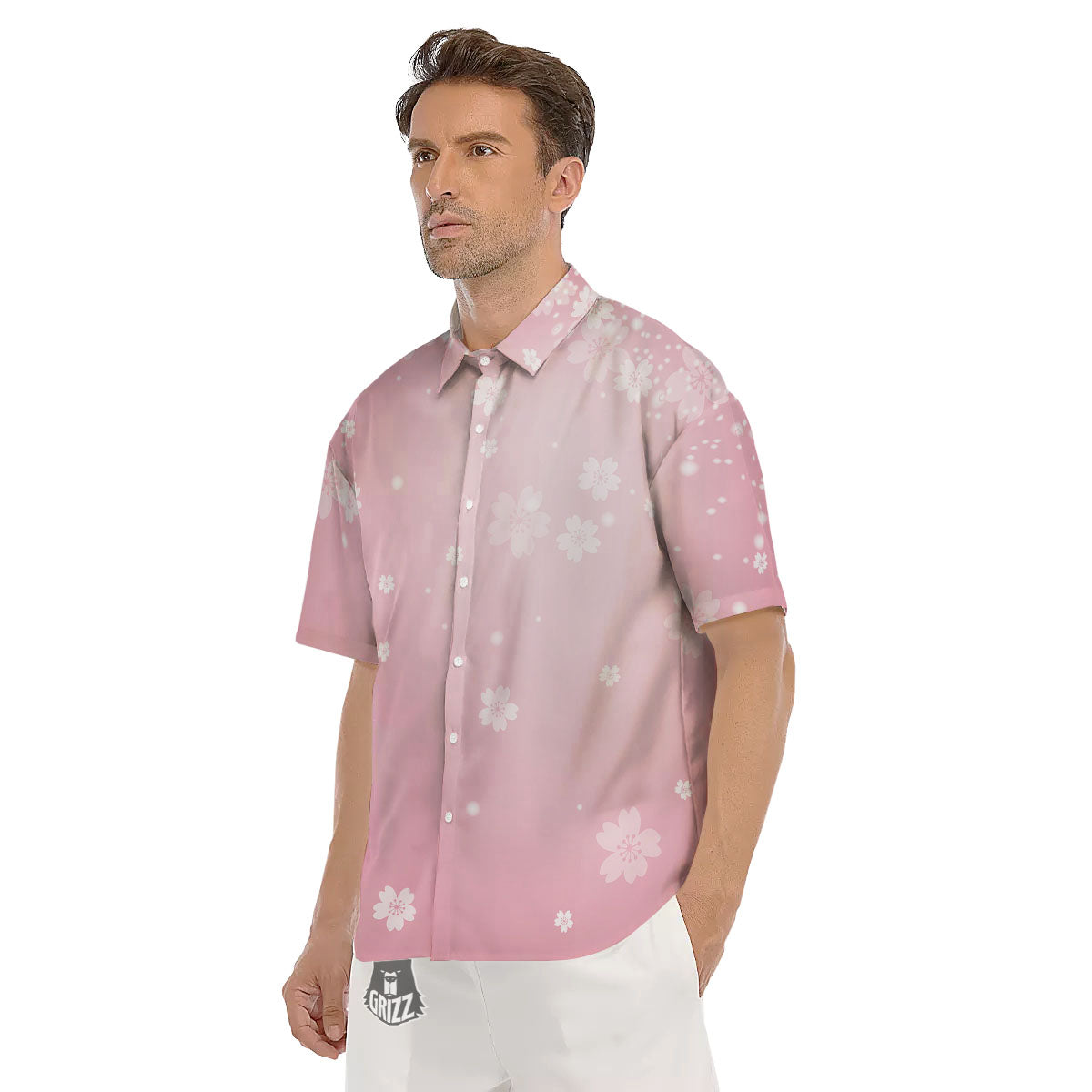 Sparkle Floral Print Men's Short Sleeve Shirts-grizzshop