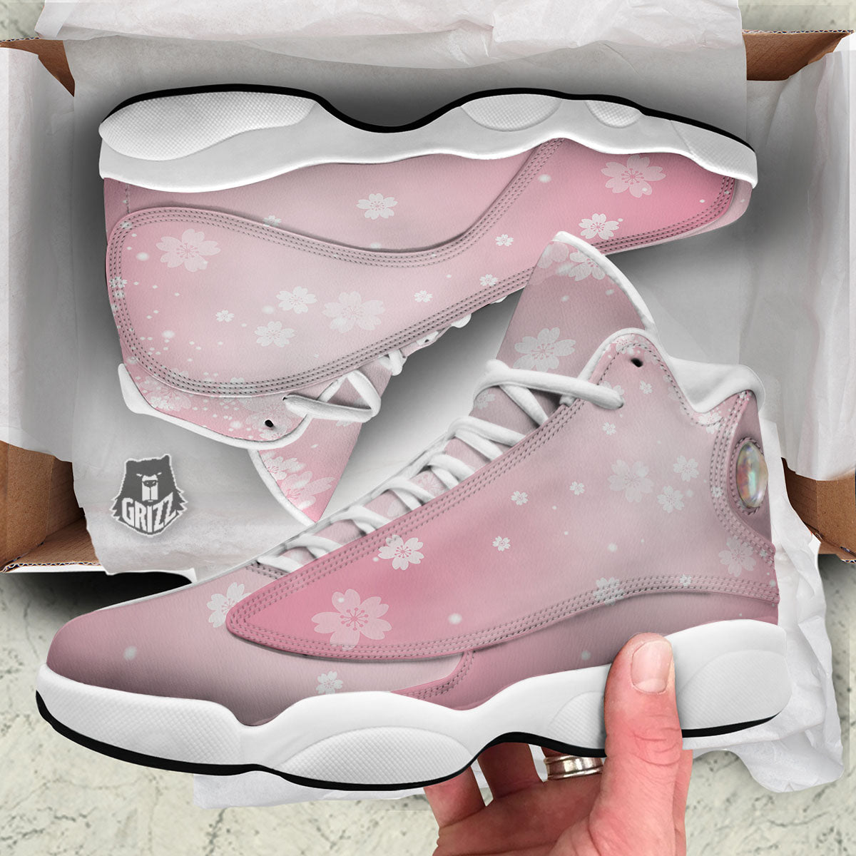 Sparkle Floral Print White Basketball Shoes-grizzshop
