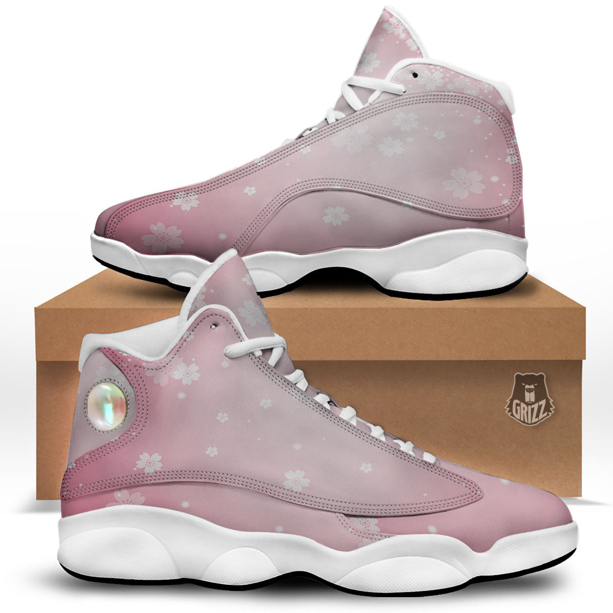 Sparkle Floral Print White Basketball Shoes-grizzshop