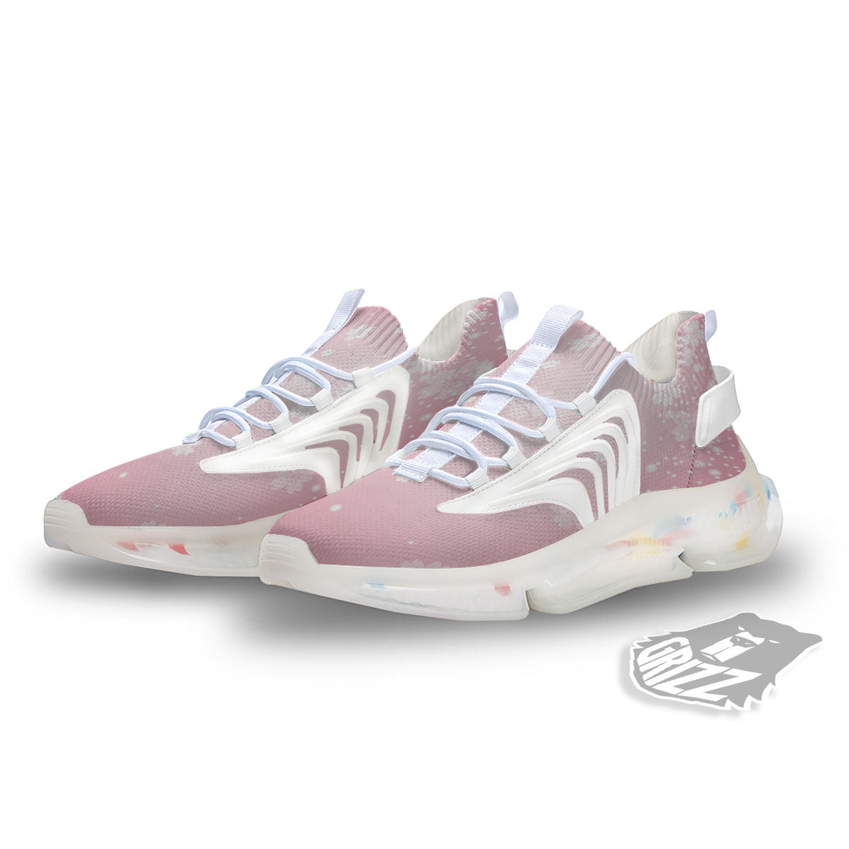 Sparkle Floral Print White Gym Shoes-grizzshop