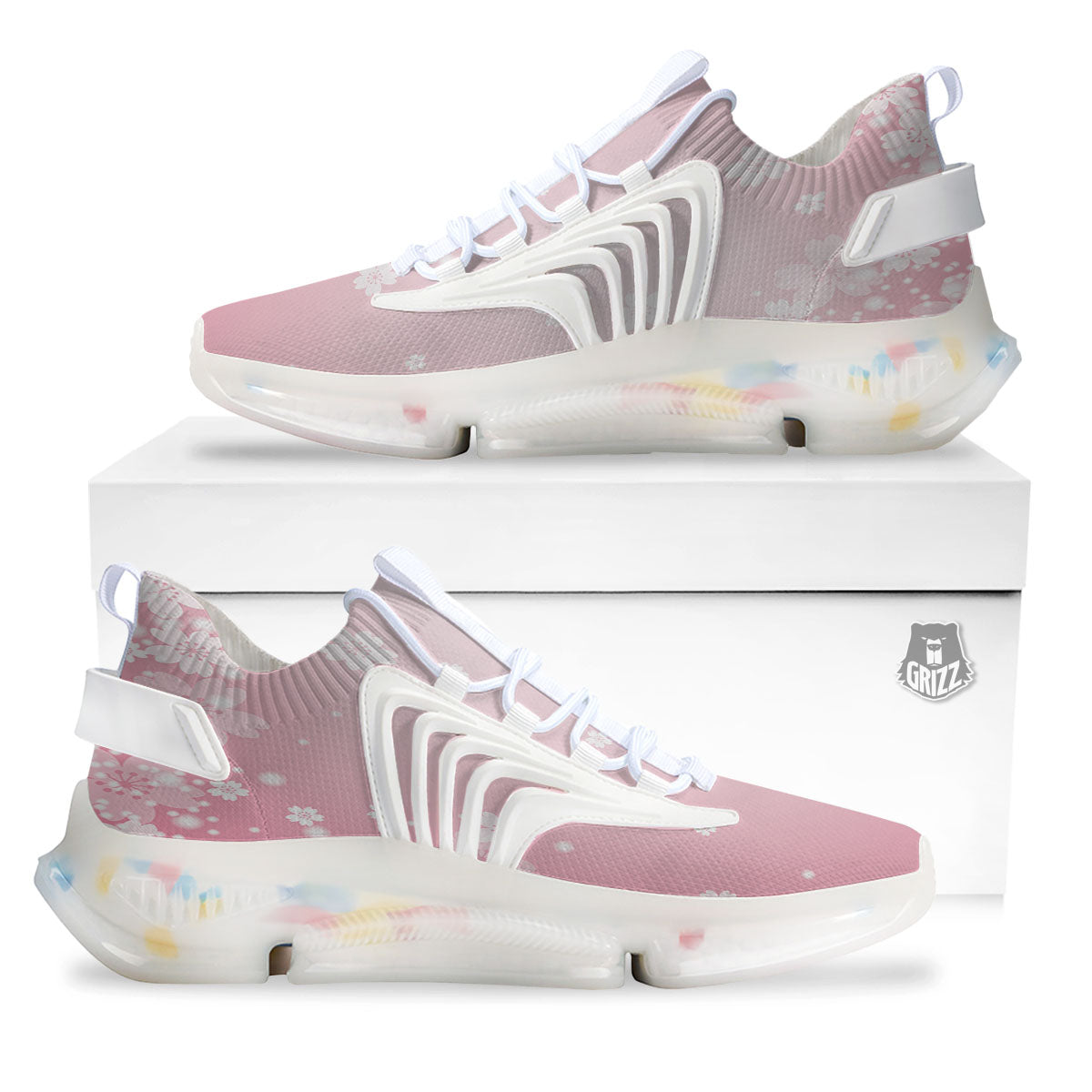 Sparkle Floral Print White Gym Shoes-grizzshop
