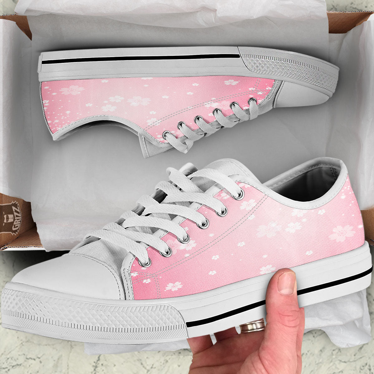 Sparkle Floral Print White Low Top Shoes-grizzshop