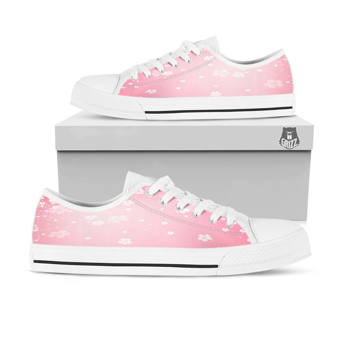 Sparkle Floral Print White Low Top Shoes-grizzshop