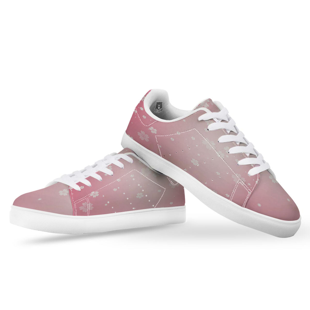 Sparkle Floral Print White Low Top Sneakers-grizzshop