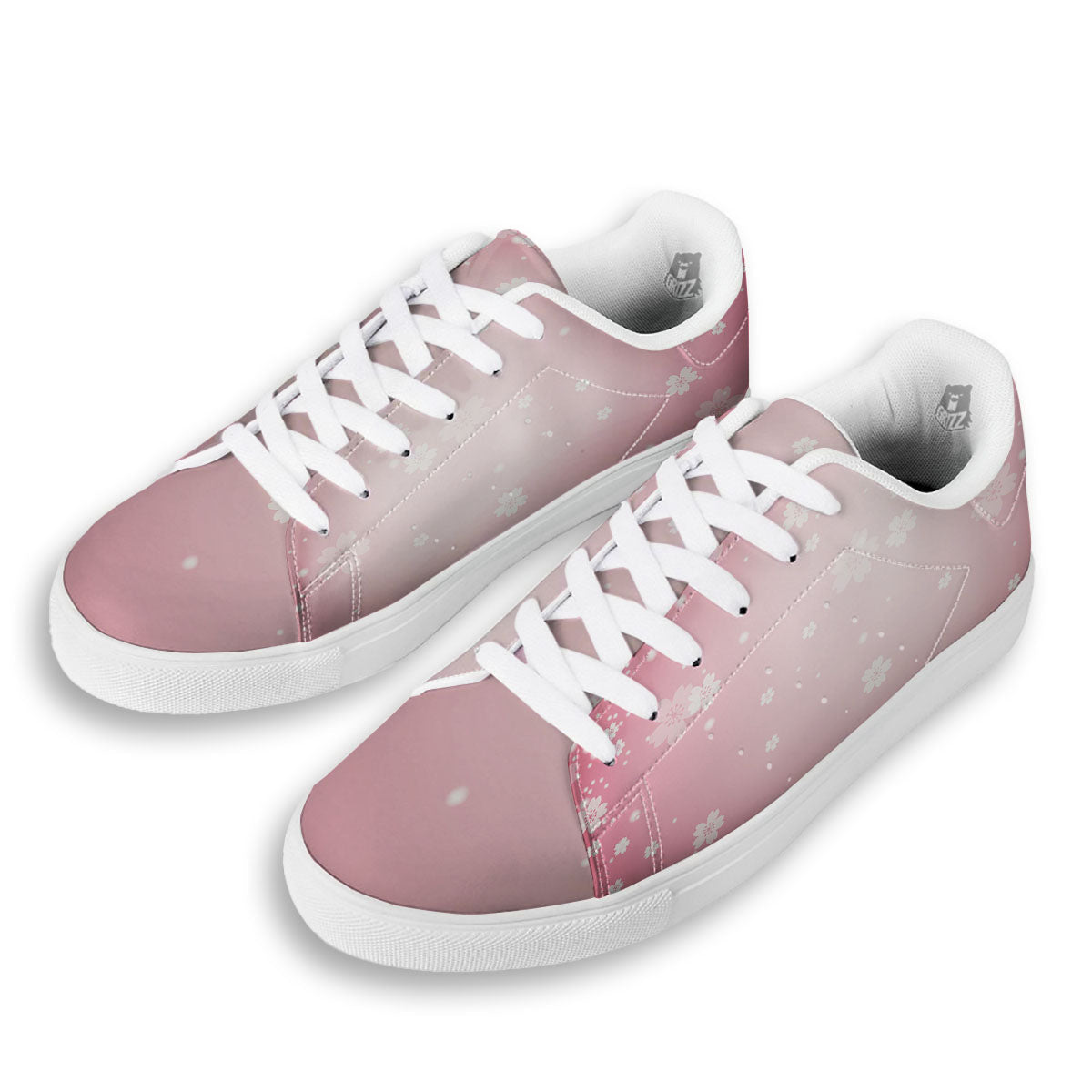 Sparkle Floral Print White Low Top Sneakers-grizzshop