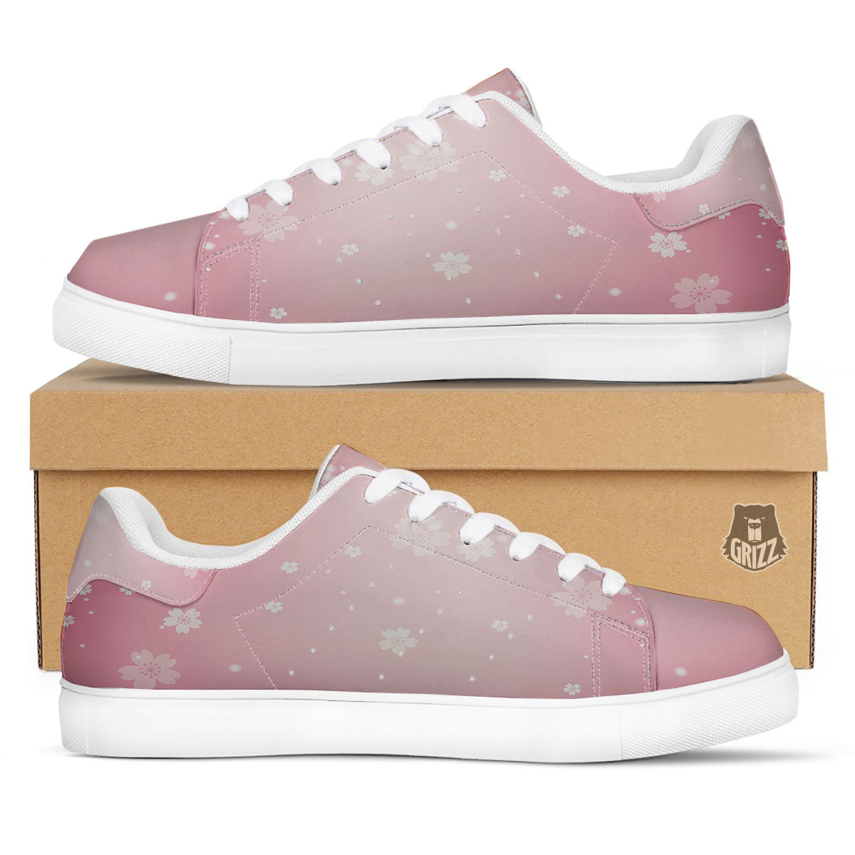 Sparkle Floral Print White Low Top Sneakers-grizzshop