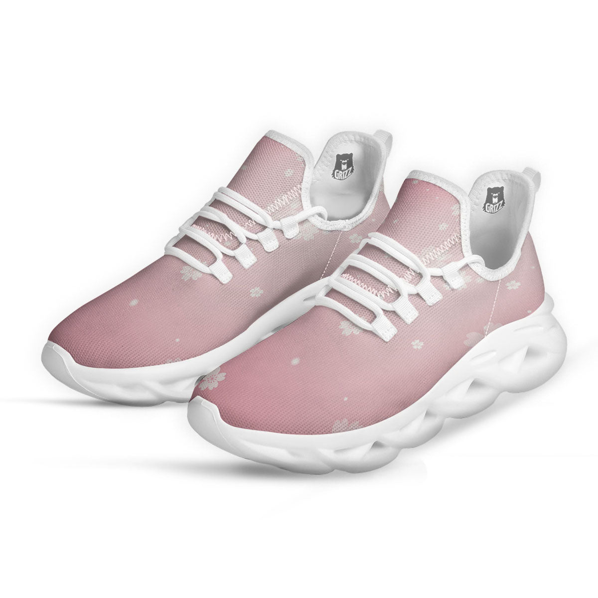Sparkle Floral Print White Running Shoes-grizzshop
