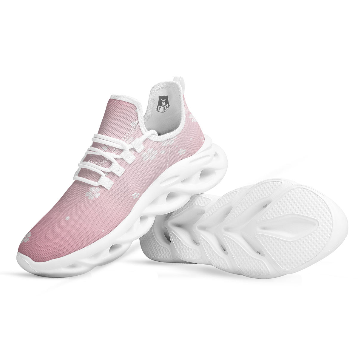 Sparkle Floral Print White Running Shoes-grizzshop