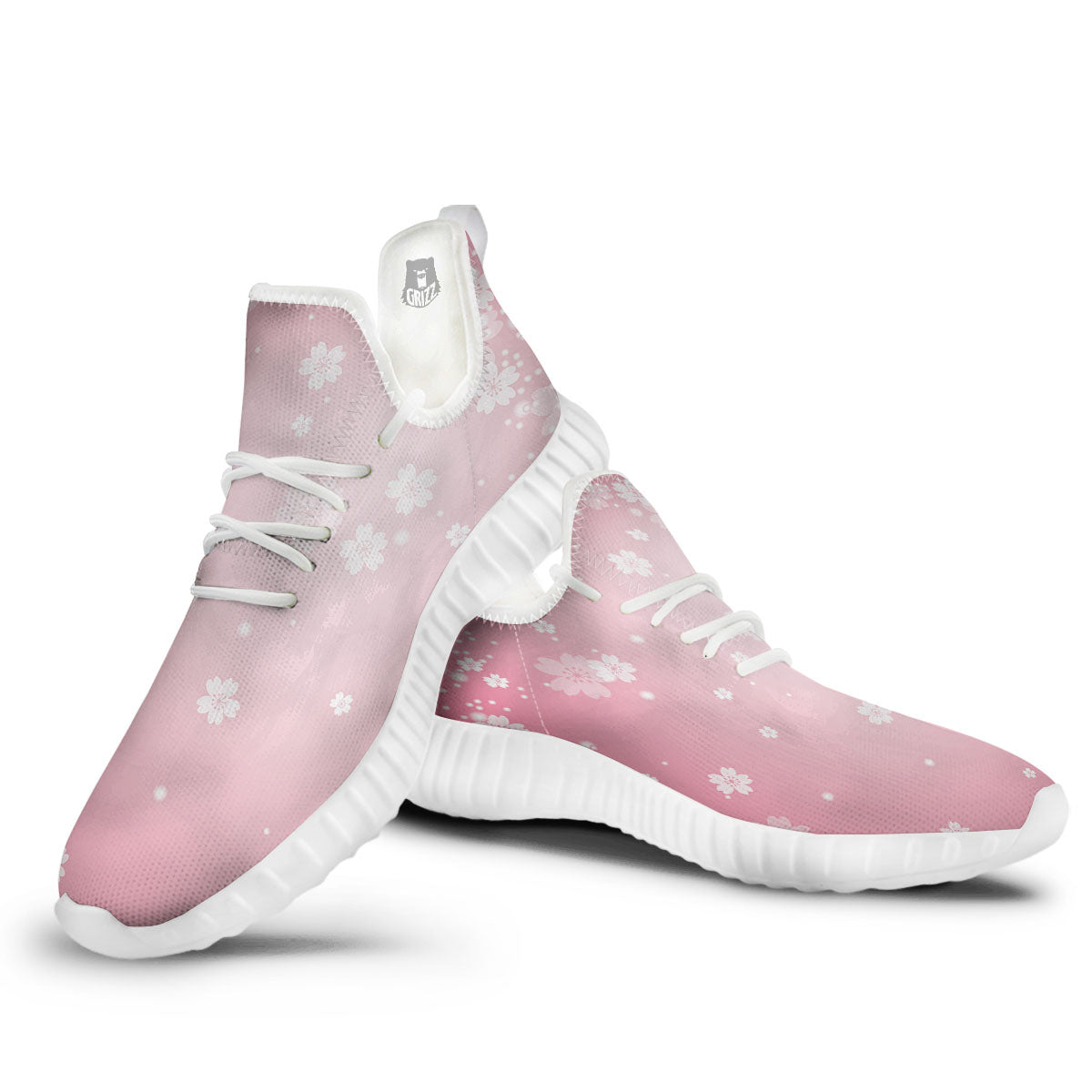 Sparkle Floral Print White Walking Shoes-grizzshop