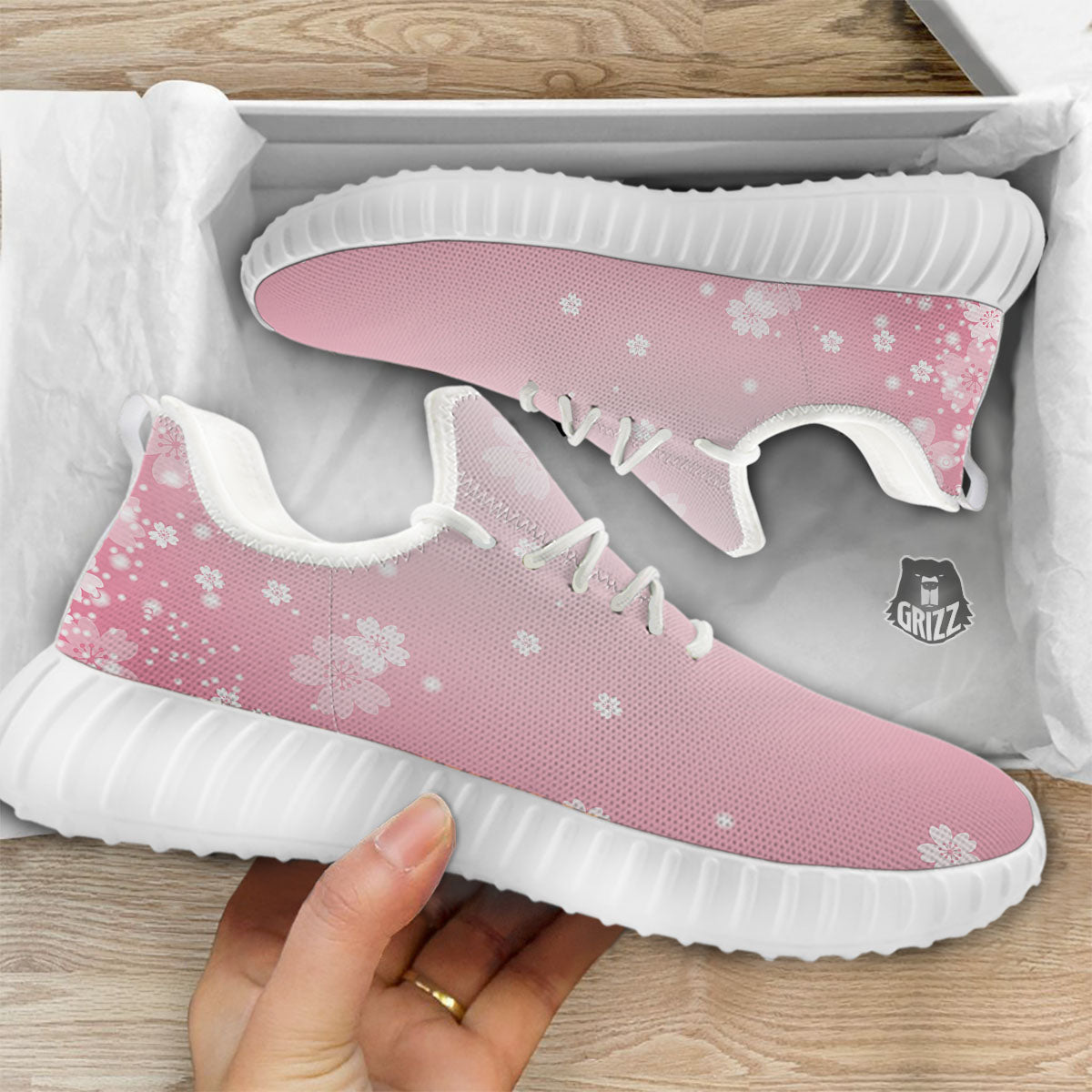 Sparkle Floral Print White Walking Shoes-grizzshop