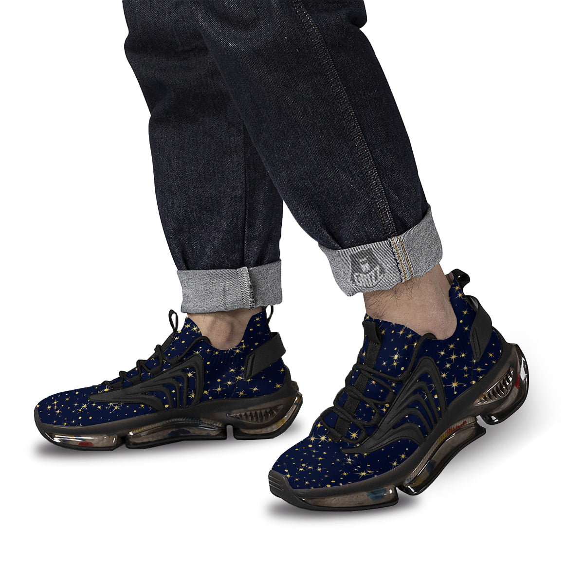 Sparkle Shiny Print Pattern Black Gym Shoes-grizzshop