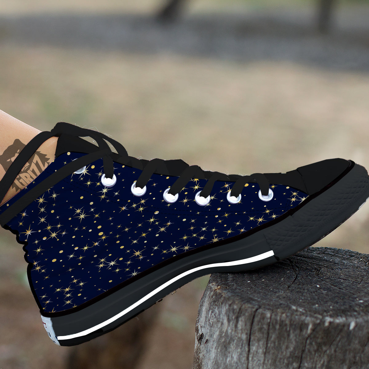 Sparkle Shiny Print Pattern Black High Top Shoes-grizzshop