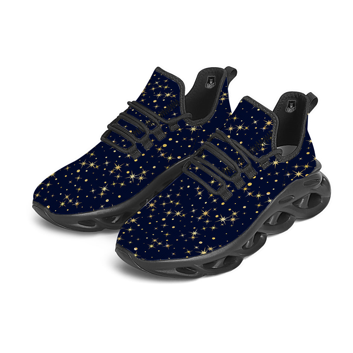 Sparkle Shiny Print Pattern Black Running Shoes-grizzshop