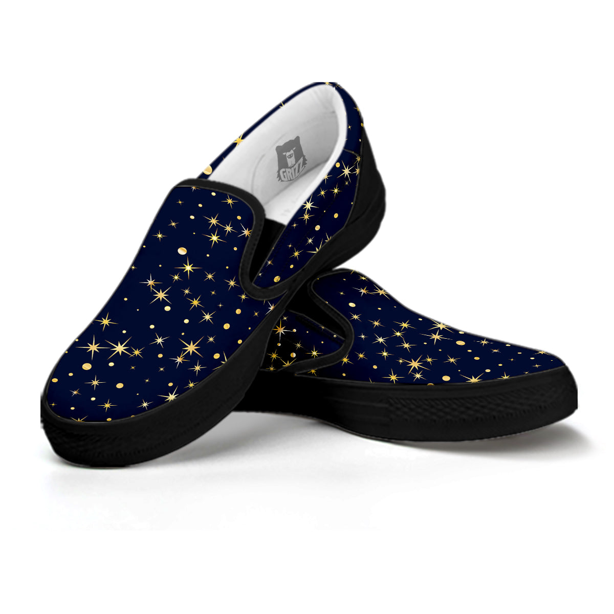 Sparkle Shiny Print Pattern Black Slip On Shoes-grizzshop