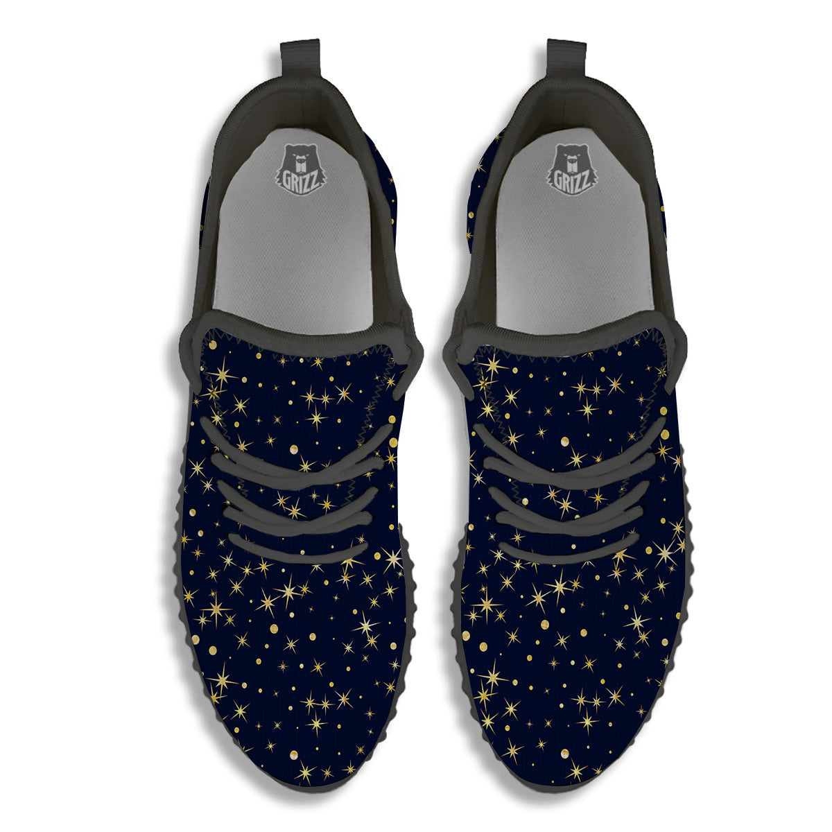 Sparkle Shiny Print Pattern Black Walking Shoes-grizzshop