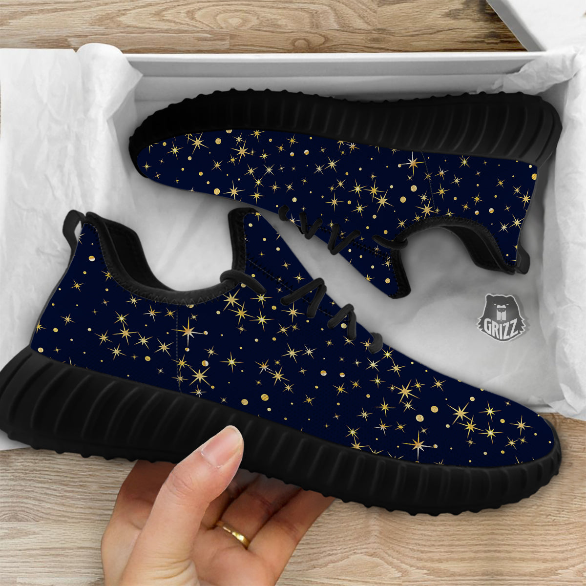 Sparkle Shiny Print Pattern Black Walking Shoes-grizzshop