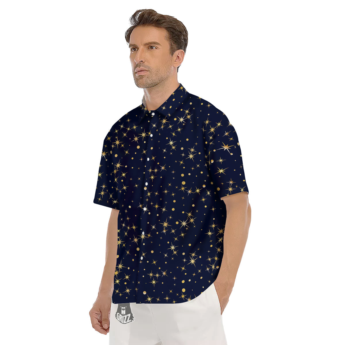 Sparkle Shiny Print Pattern Men's Short Sleeve Shirts-grizzshop