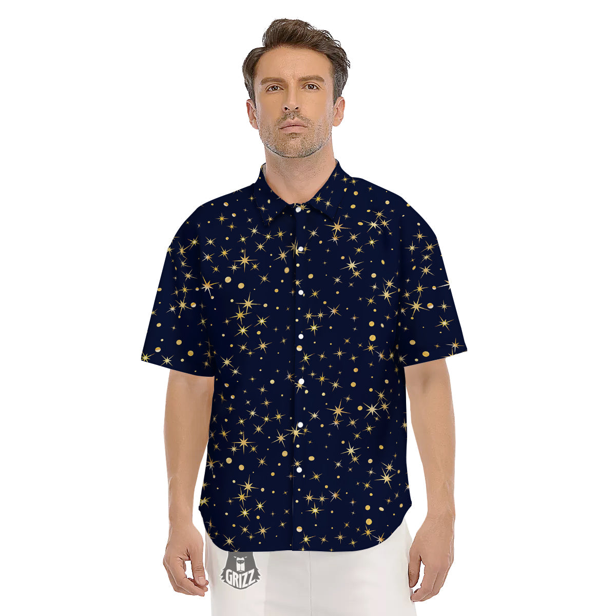 Sparkle Shiny Print Pattern Men's Short Sleeve Shirts-grizzshop