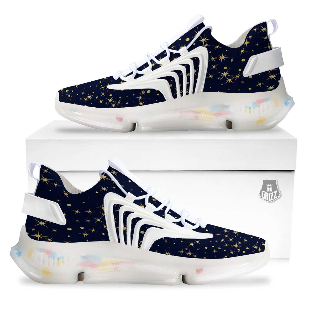 Sparkle Shiny Print Pattern White Gym Shoes-grizzshop