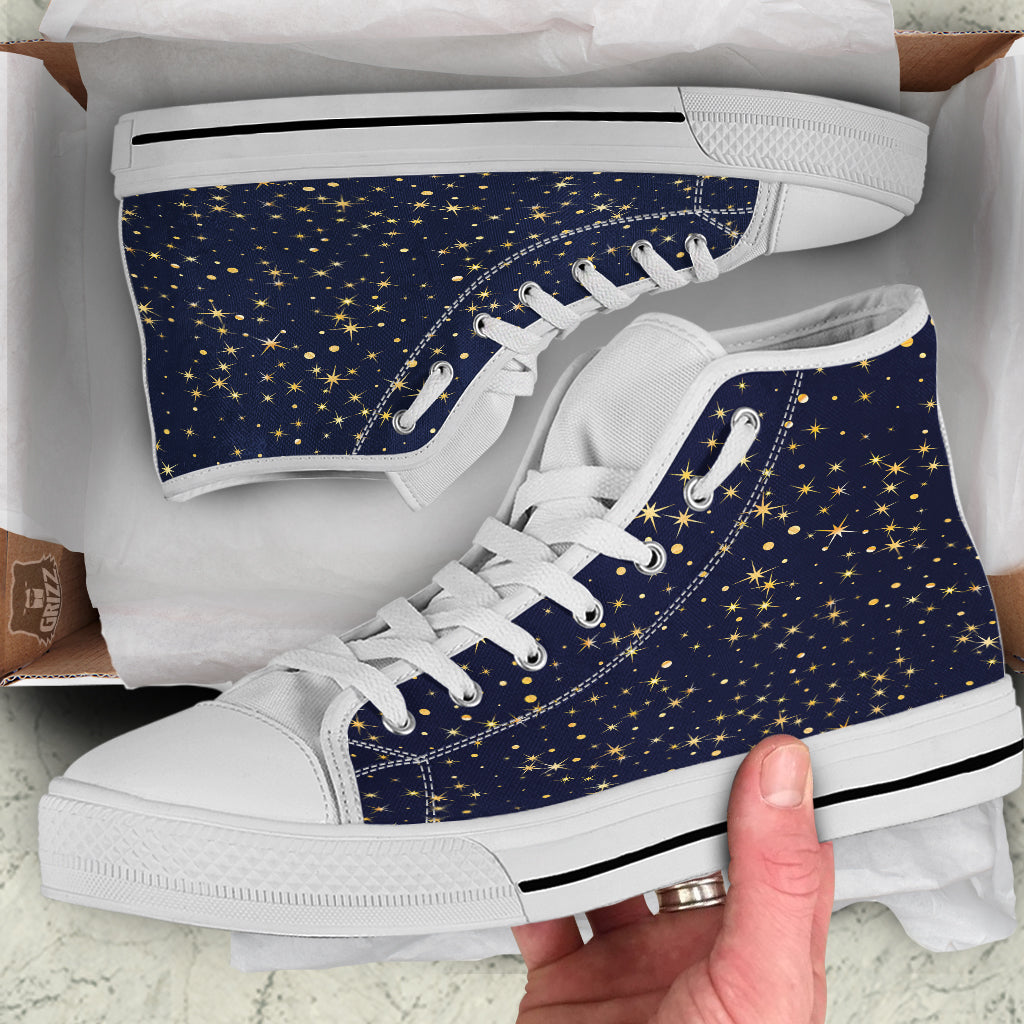 Sparkle Shiny Print Pattern White High Top Shoes-grizzshop