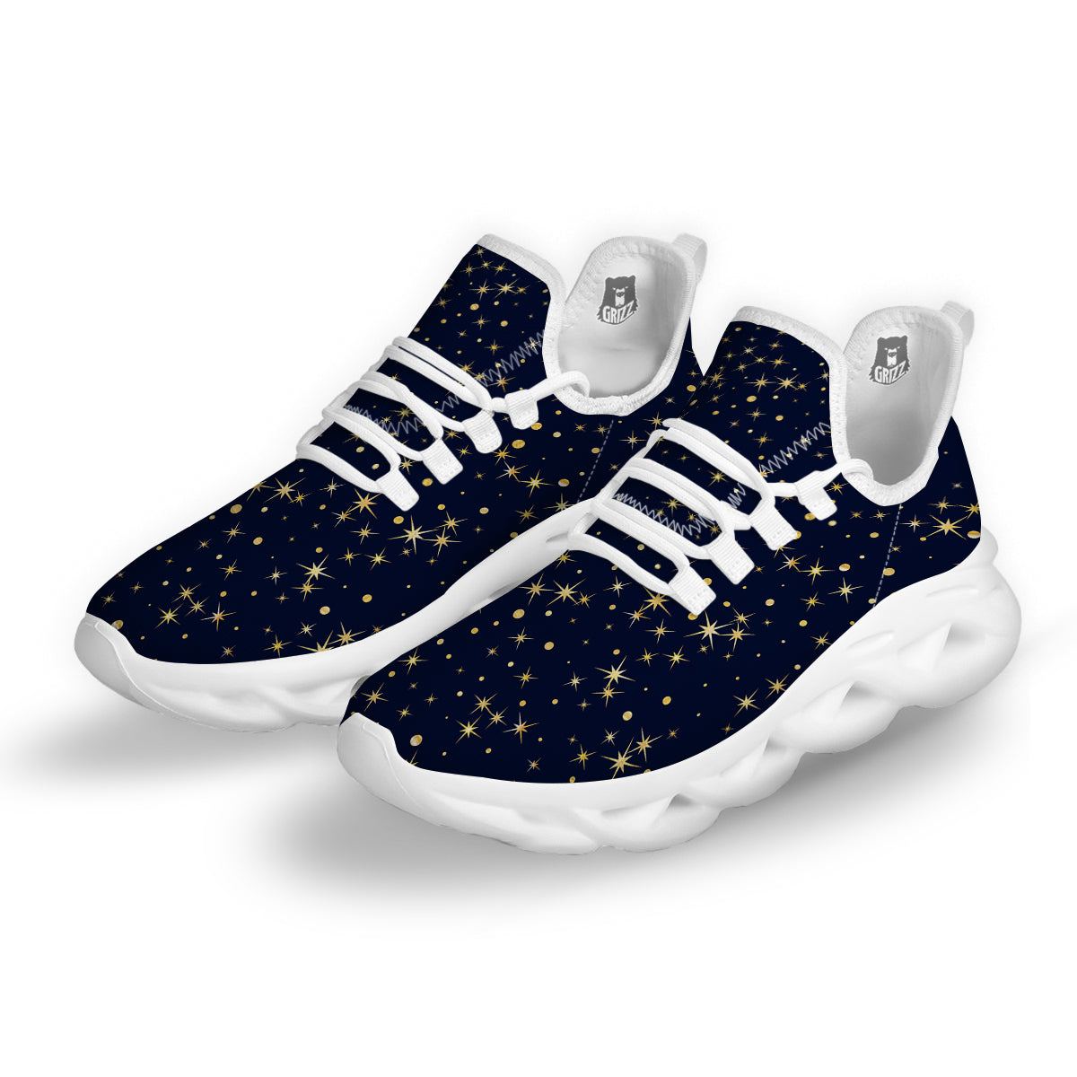Sparkle Shiny Print Pattern White Running Shoes-grizzshop