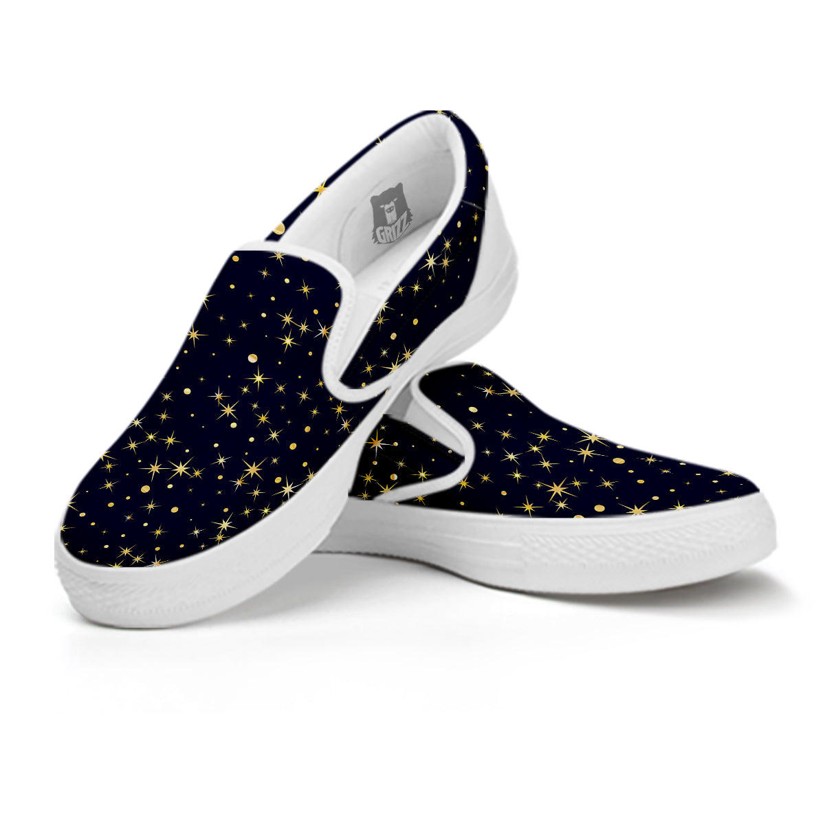Sparkle Shiny Print Pattern White Slip On Shoes-grizzshop