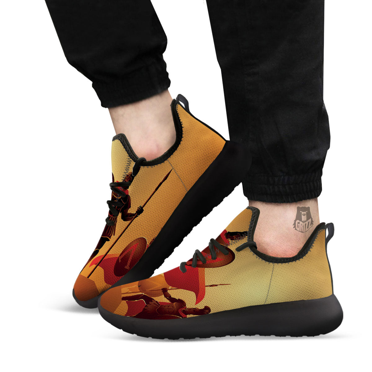 Spartan Ancient Print Black Athletic Shoes-grizzshop