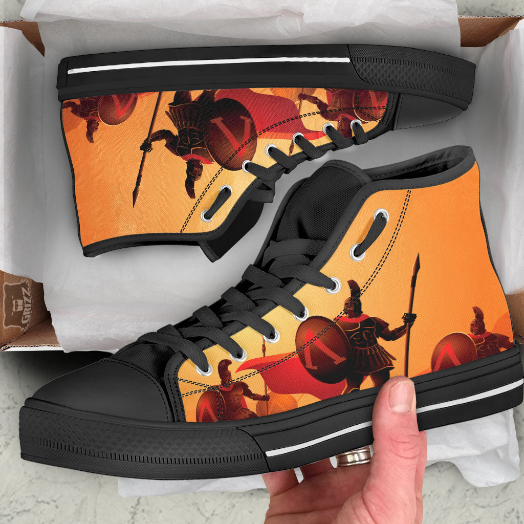 Spartan Ancient Print Black High Top Shoes-grizzshop