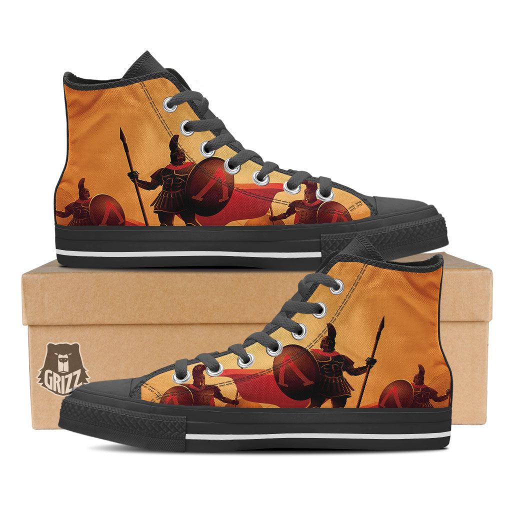 Spartan Ancient Print Black High Top Shoes-grizzshop