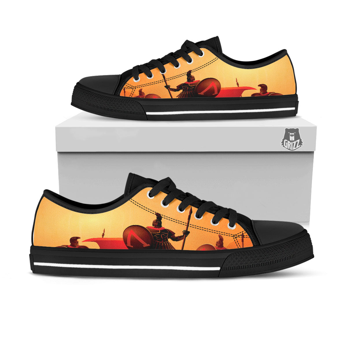 Spartan Ancient Print Black Low Top Shoes-grizzshop