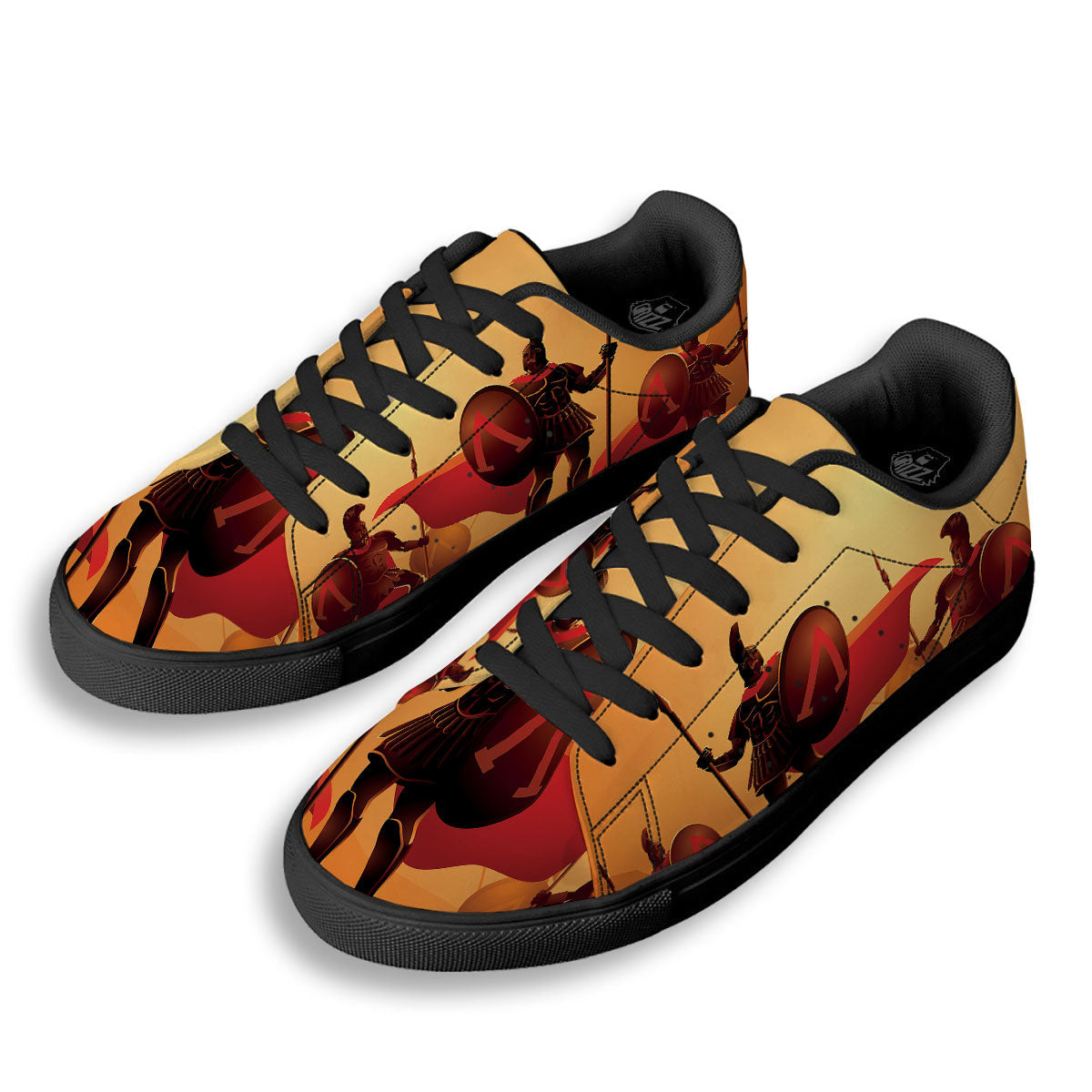 Spartan Ancient Print Black Low Top Sneakers-grizzshop