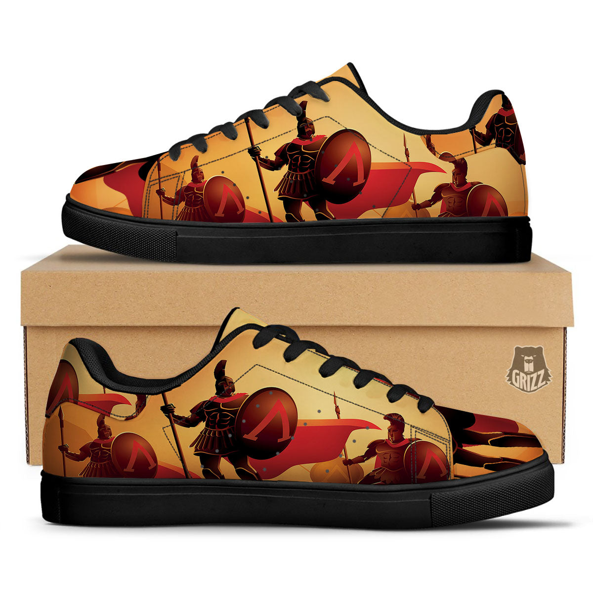Spartan Ancient Print Black Low Top Sneakers-grizzshop