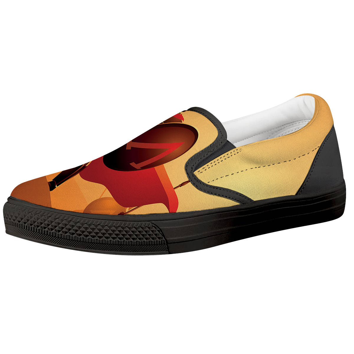 Spartan Ancient Print Black Slip On Shoes-grizzshop