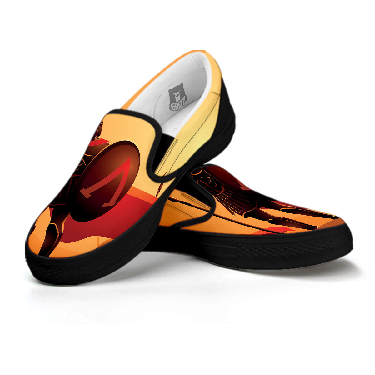 Spartan Ancient Print Black Slip On Shoes-grizzshop