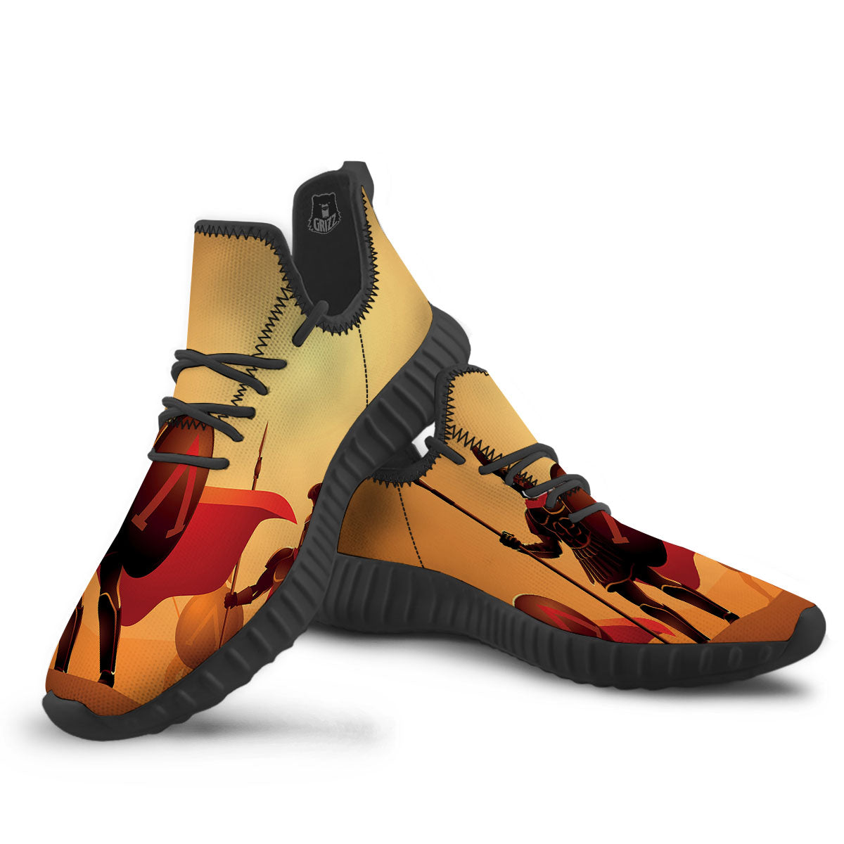 Spartan Ancient Print Black Walking Shoes-grizzshop