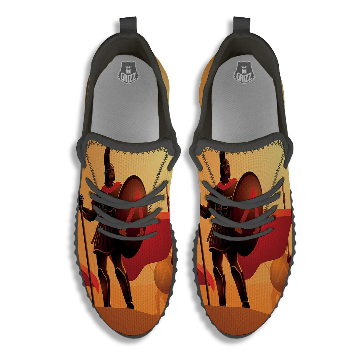 Spartan Ancient Print Black Walking Shoes-grizzshop