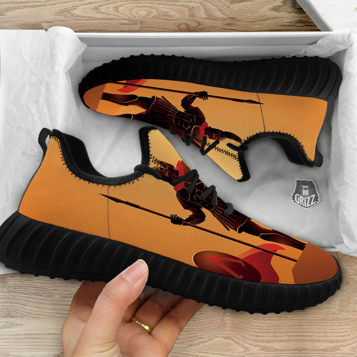 Spartan Ancient Print Black Walking Shoes-grizzshop