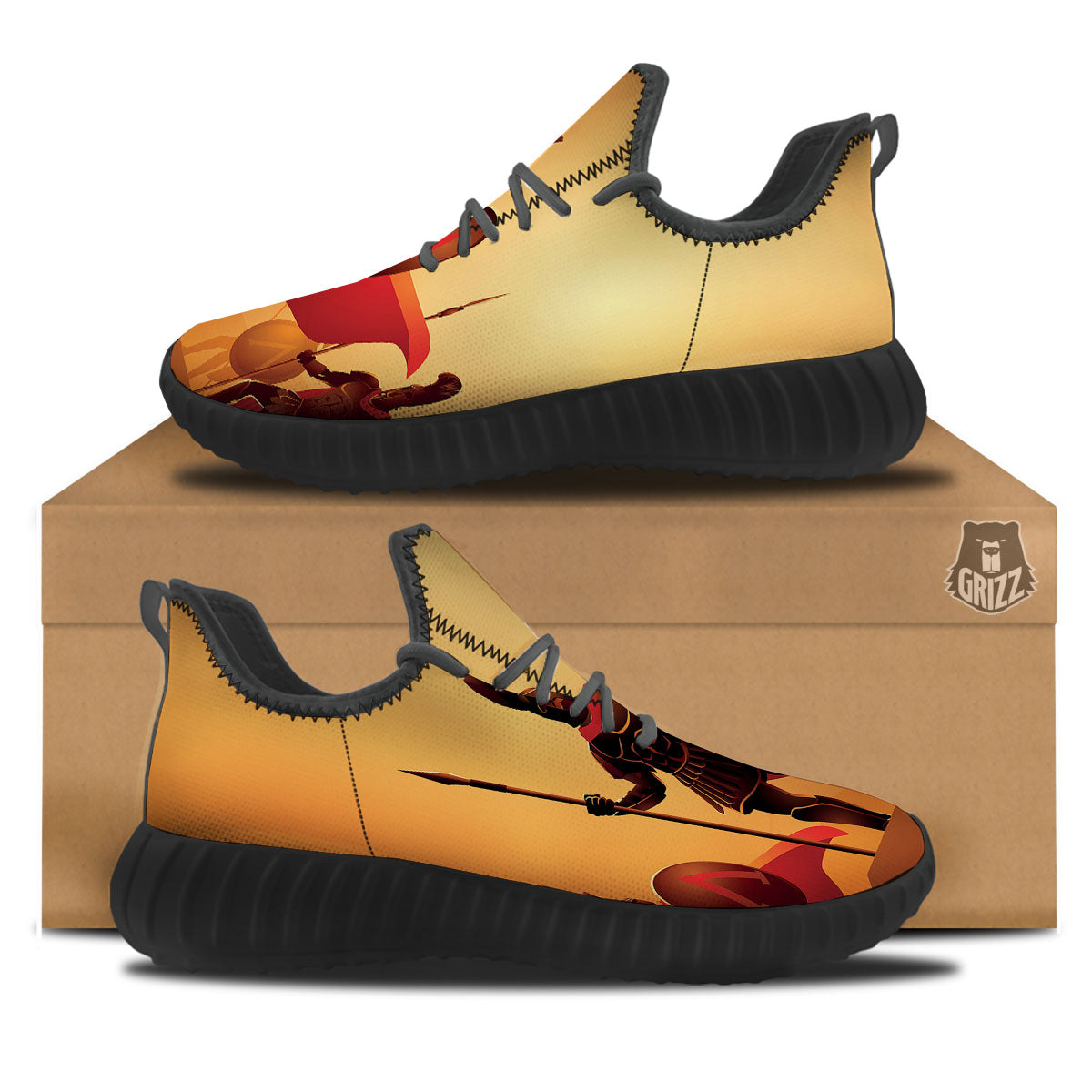 Spartan Ancient Print Black Walking Shoes-grizzshop