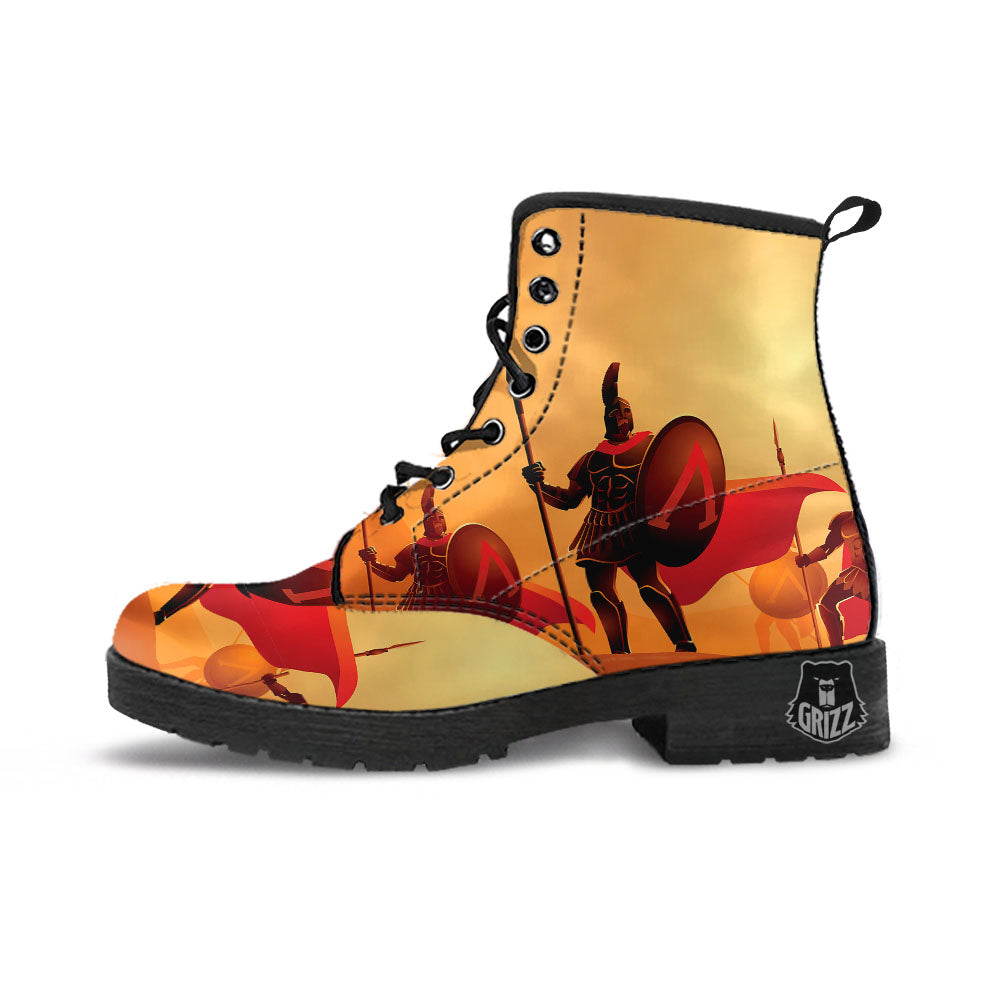 Spartan Ancient Print Leather Boots-grizzshop