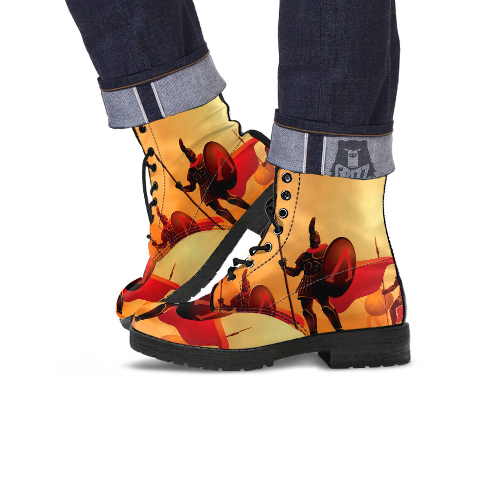 Spartan Ancient Print Leather Boots-grizzshop