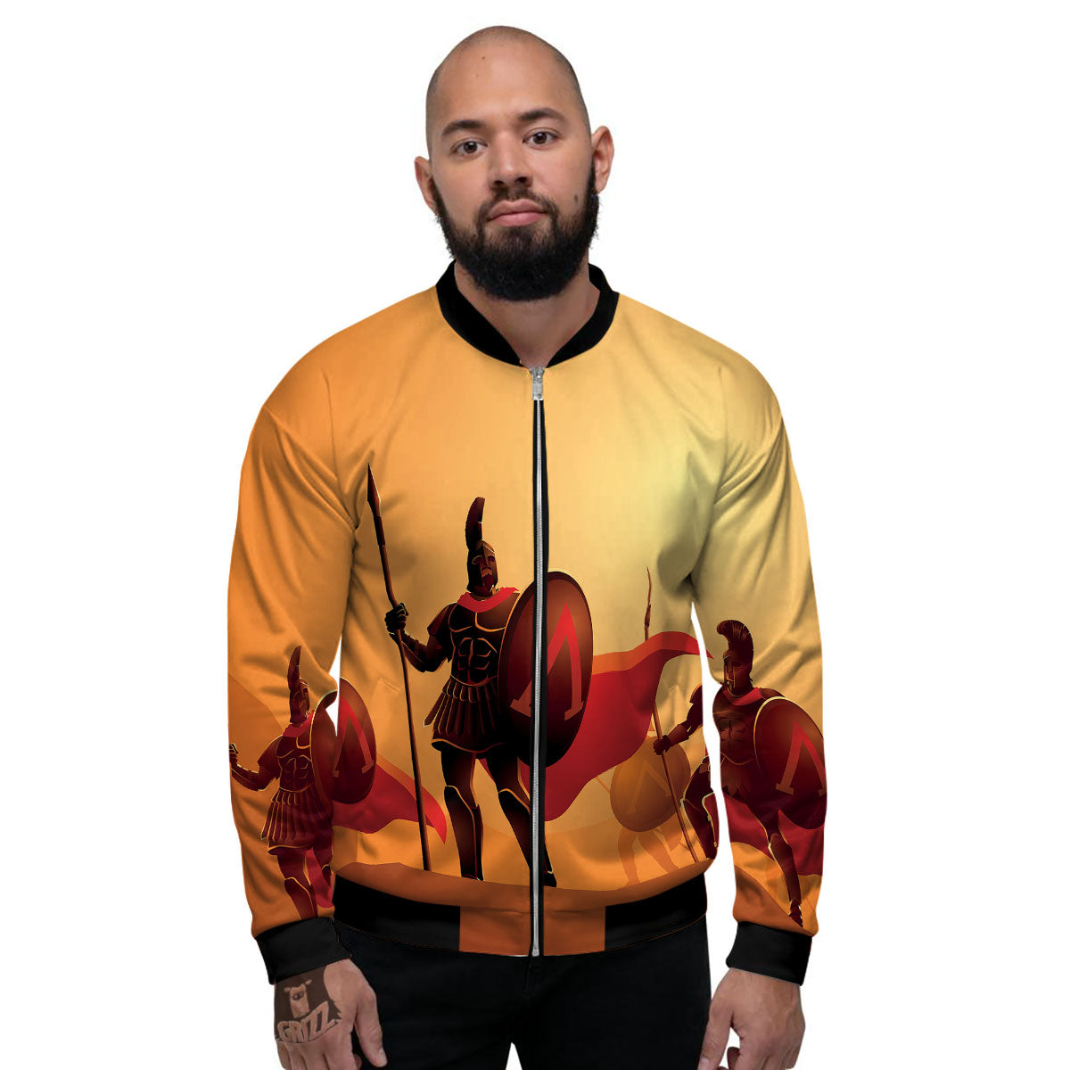 Spartan Ancient Print Men's Bomber Jacket-grizzshop