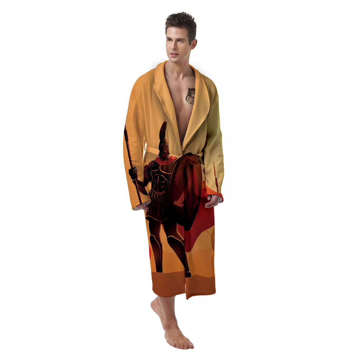Spartan Ancient Print Men's Robe-grizzshop