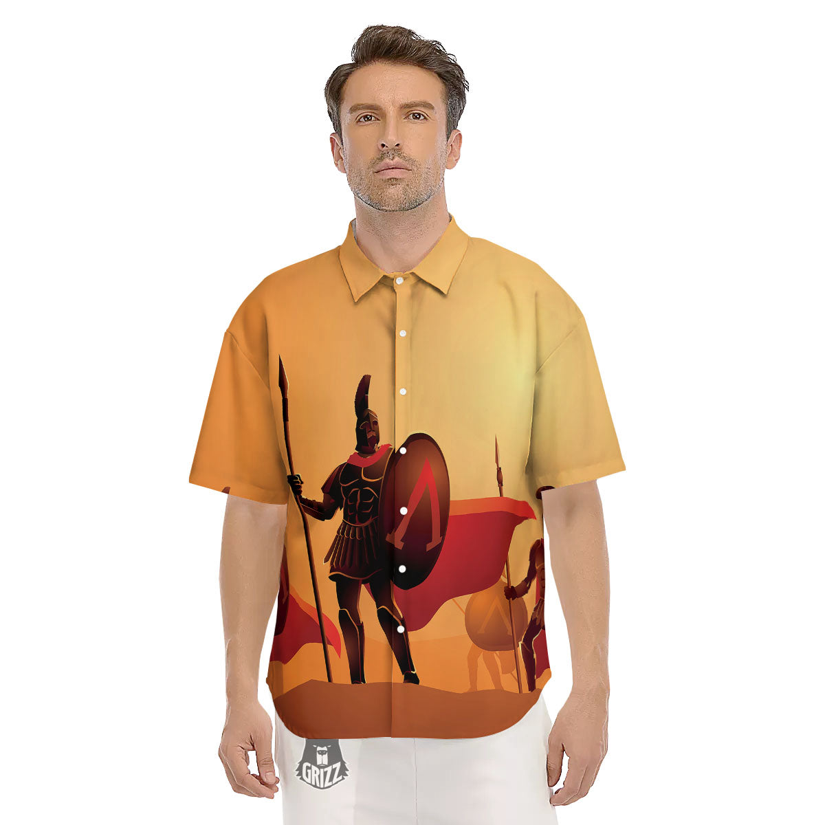 Spartan Ancient Print Men's Short Sleeve Shirts-grizzshop