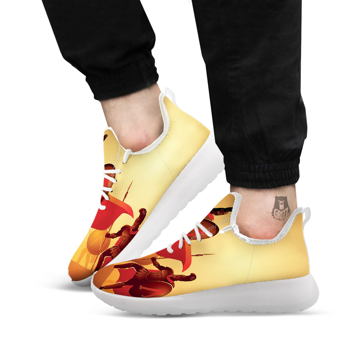 Spartan Ancient Print White Athletic Shoes-grizzshop