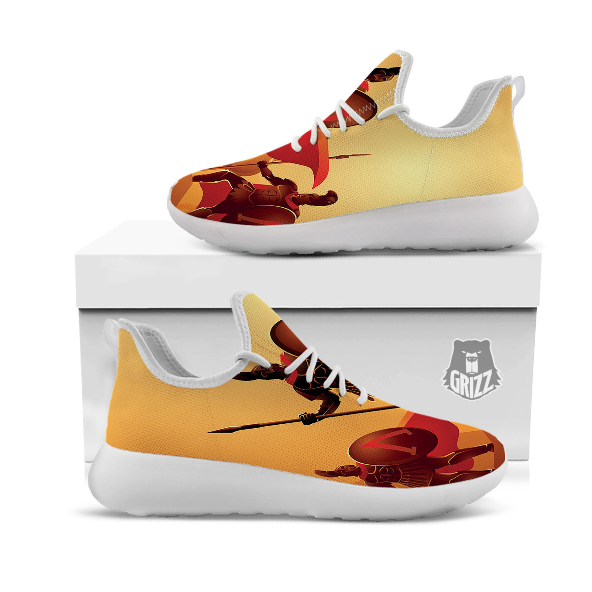 Spartan Ancient Print White Athletic Shoes-grizzshop