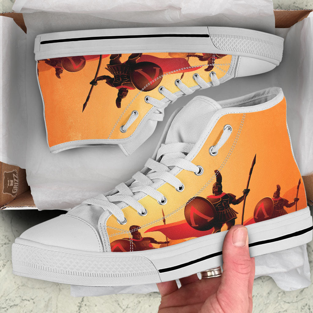 Spartan Ancient Print White High Top Shoes-grizzshop